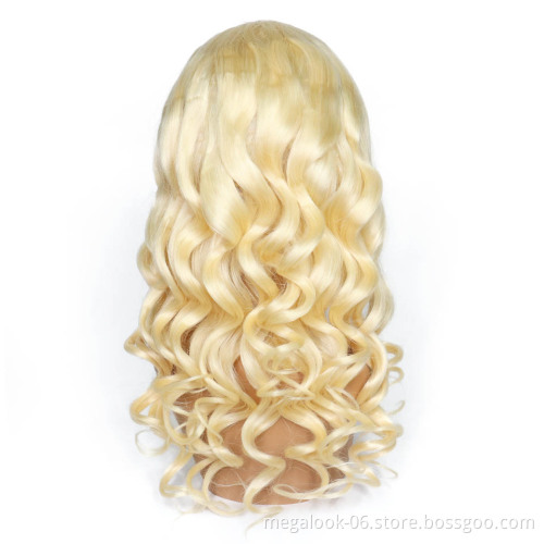 Megalook High Discounts Wholesale 100% Raw Virgin Cuticle Aligned Blonde 613 Body Wave Human Hair Lace Front Wig